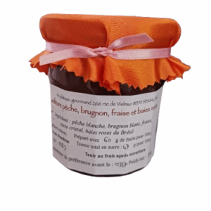 Confiture de Pêche Brugnon Fraise et Baies Roses