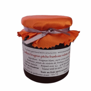 Confiture brugnon pêche framboise violette cristallisée