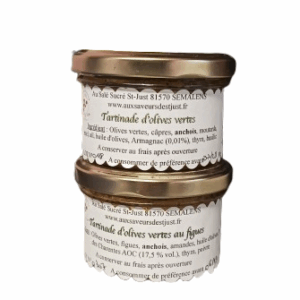Duo : Tartinade d'olives verte et Tartinade d'olives verte aux figues