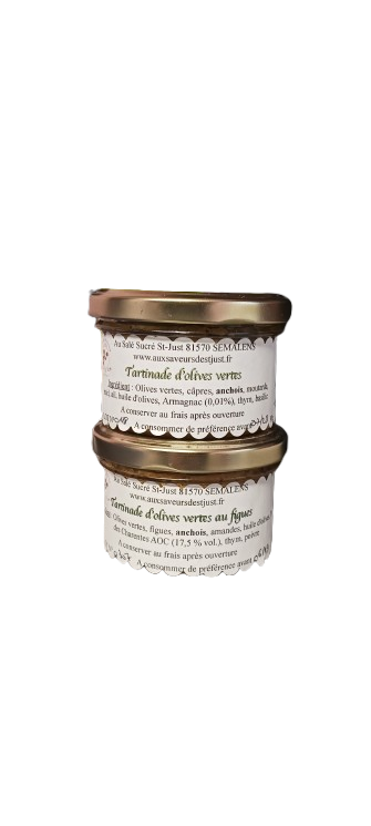 Duo : Tartinade d'olives verte et Tartinade d'olives verte aux figues